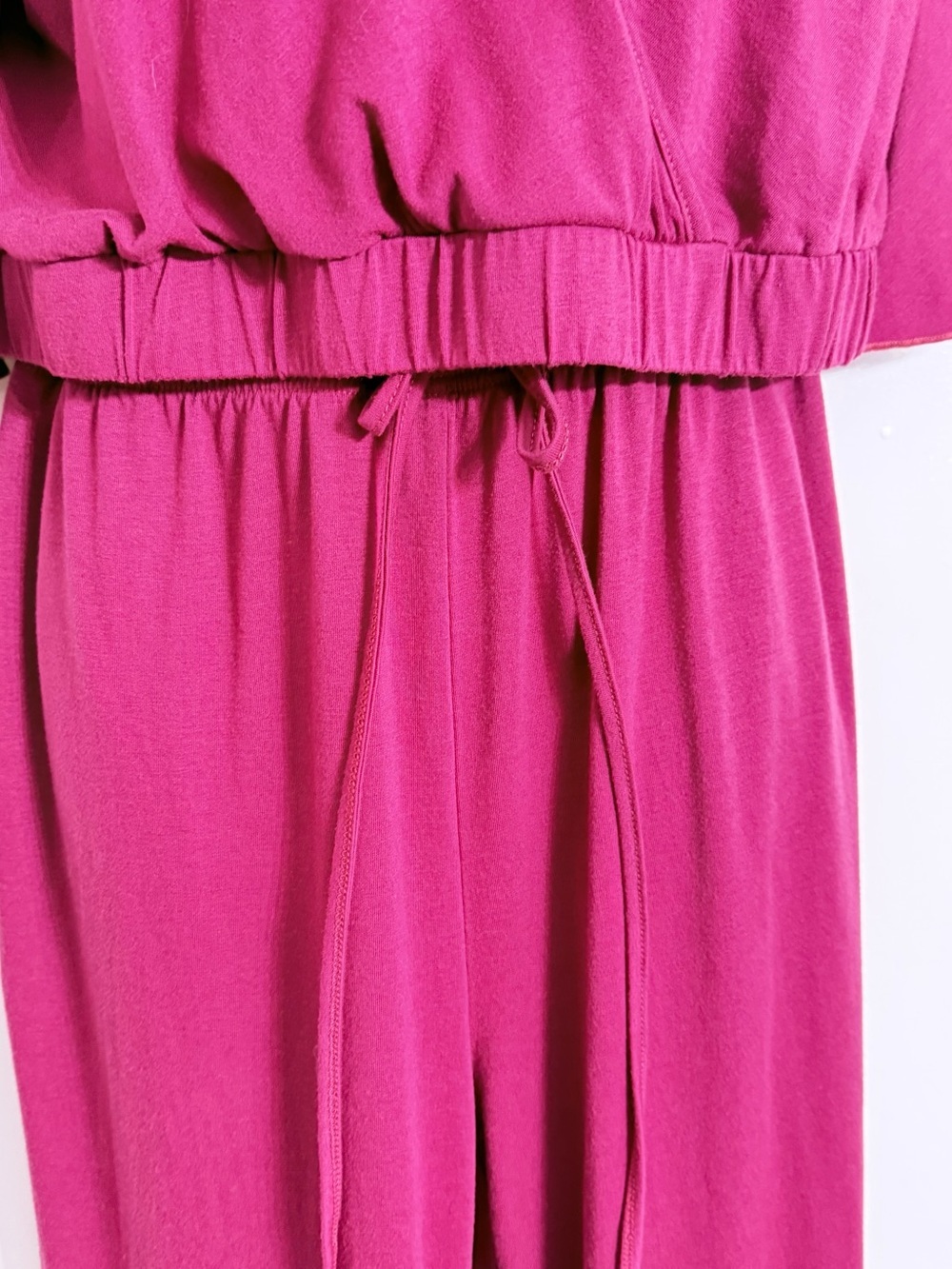 Wrap-Front 2 piece Smocked Drawstring Wide-Leg Jumpsuit in Burgundy Size Large - Picture 3 of 12